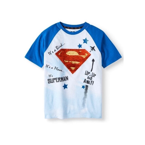 DC Comics Flip Sequin Superman Logo Raglan Shirt - Picture 1 of 7